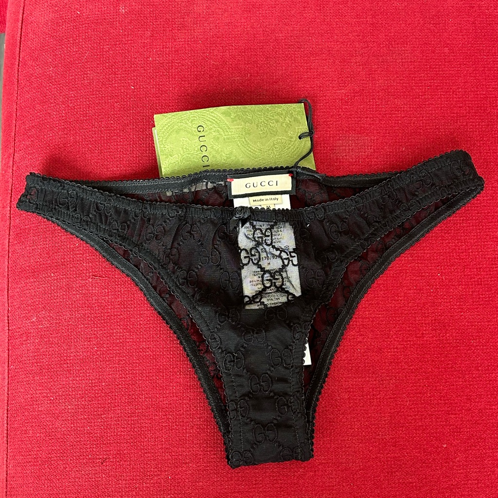 Gucci Black Tulle Logo Panties Available In Tan As Well Upon Request